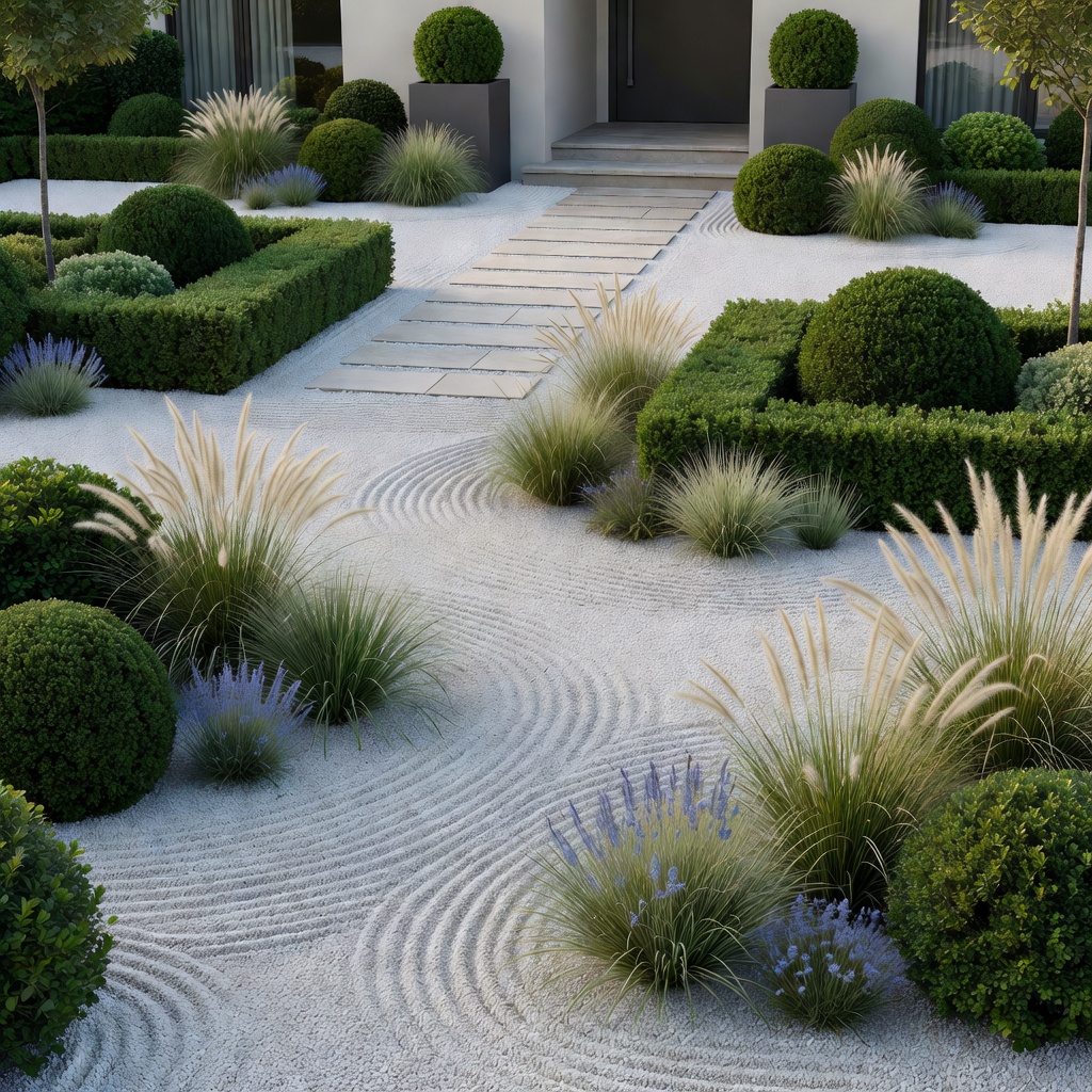 Moderner Vorgarten mit FlorAI als KI-Gartendesign visualisiert